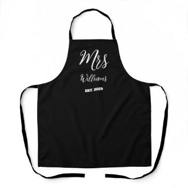 Elegant Script Mrs Last Name Newlywed Wedding Apron