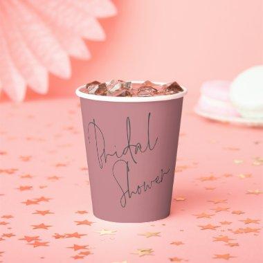 Elegant Script Name Date Bridal Shower Dusty Rose Paper Cups