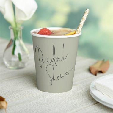 Elegant Script Name Date Bridal Shower Soft Sage Paper Cups