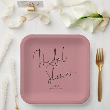 Elegant Script Name Dusty Rose Pink  Paper Plates