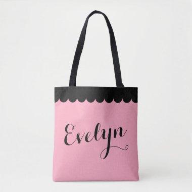 Elegant Script Name Scalloped Pink Calligraphy Tote Bag