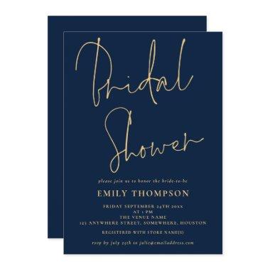 Elegant Script Navy Blue Gold