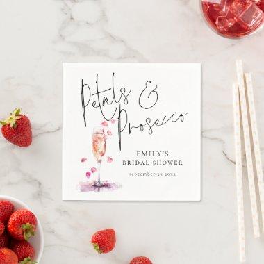 Elegant Script Petals and Prosecco Bridal Shower Napkins