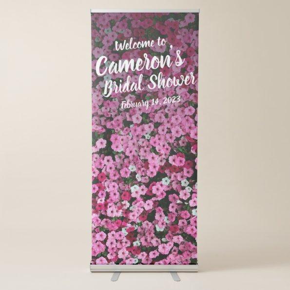 Elegant Script Pink Floral Bridal Shower Backdrop Retractable Banner