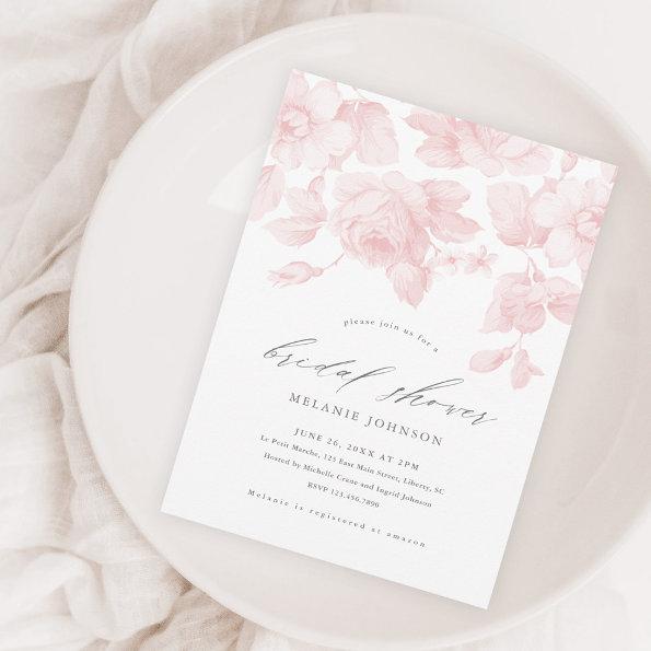 Elegant Script Pink Floral Bridal Shower Magnetic Invitations