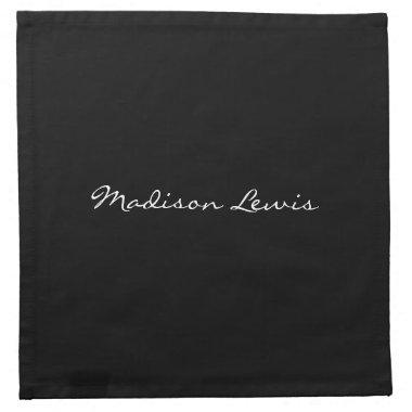 Elegant Script Plain Black Name Calligraphy Cloth Napkin