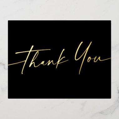 Elegant script real foil thank you black postInvitations