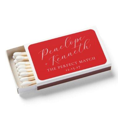 Elegant Script Red Christmas Custom Wedding Favor Matchboxes