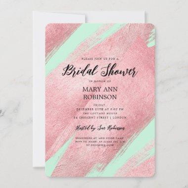 Elegant Script Rose Gold Brush Bridal Shower Mint Invitations