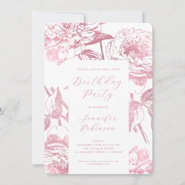 Elegant Script Rose Gold Floral Birthday Party Invitations