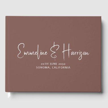 Elegant Script Serif Custom Espresso Wedding Guest Book