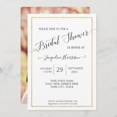 Elegant Script Simple Gold Minimal Bridal Shower Invitations