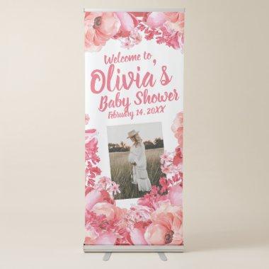 Elegant Script Watercolor Floral Baby Shower Retractable Banner
