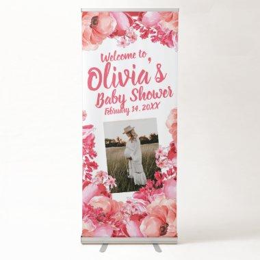 Elegant Script Watercolor Floral Baby Shower Retractable Banner