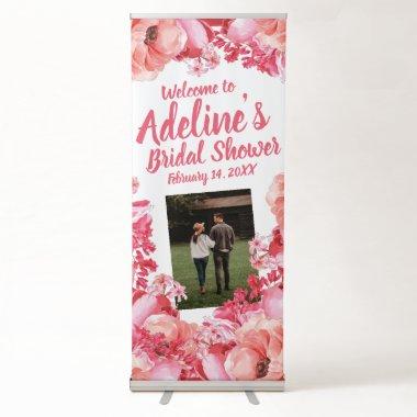 Elegant Script Watercolor Floral Bridal Shower Retractable Banner