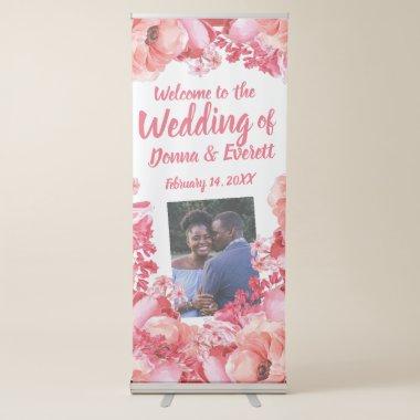 Elegant Script Watercolor Floral Wedding Welcome Retractable Banner