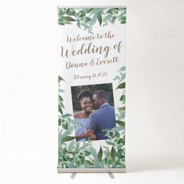 Elegant Script Watercolor Greenery Bridal Shower Retractable Banner