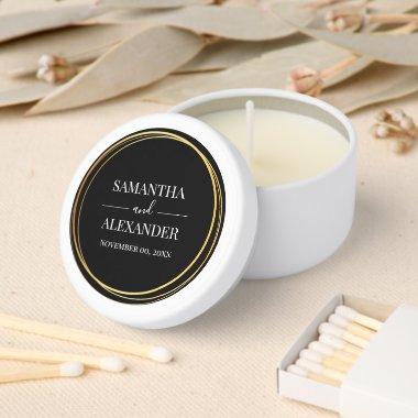 Elegant script wedding black white minimalist mini candle favors