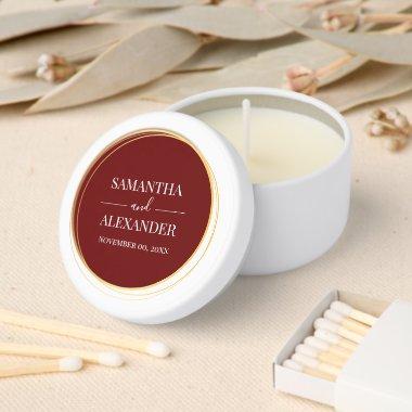 Elegant script wedding burgundy plain minimalist mini candle favors