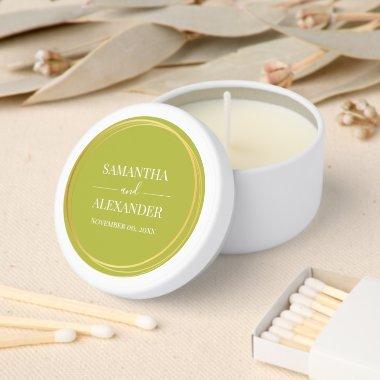 Elegant script wedding green gold minimalist mini candle favors