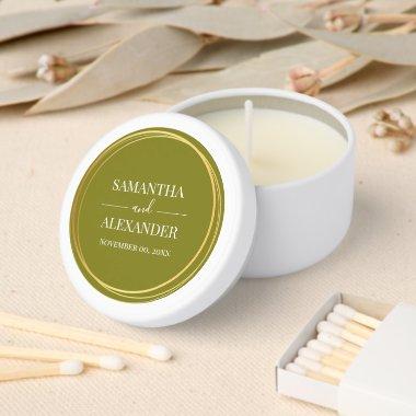 Elegant script wedding green moss gold minimalist mini candle favors