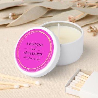 Elegant script wedding hot pink minimalist plain mini candle favors