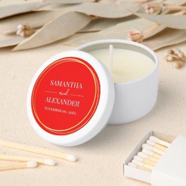 Elegant script wedding red gold minimalist mini candle favors