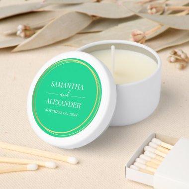 Elegant script wedding teal sea plain minimalist mini candle favors
