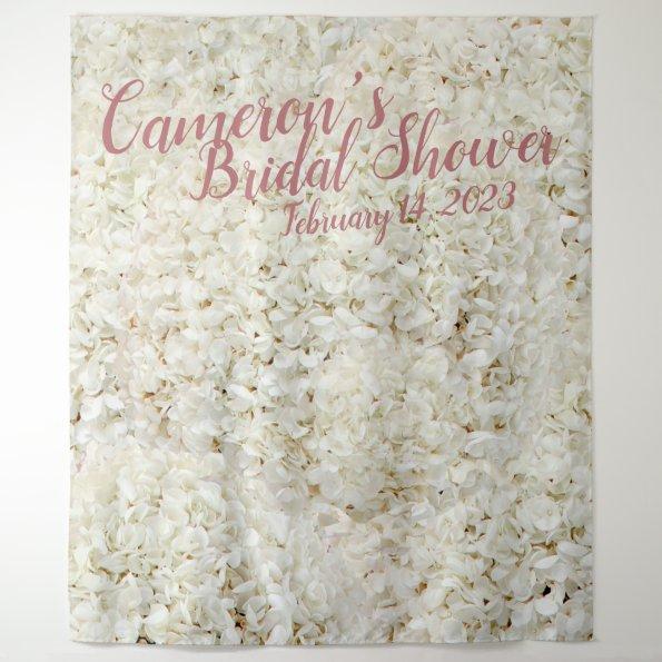 Elegant Script White Floral Bridal Shower Backdrop