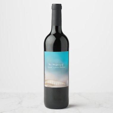Elegant Sea Shells Blue Tropical Beach Wine Labels