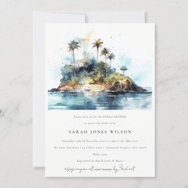 Elegant Seascape Palm Tree Island Bridal Shower Invitations