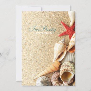 elegant seashells beach bridal shower tea party Invitations