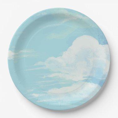 Elegant She's on Cloud 9 Blue Sky  Paper Plates