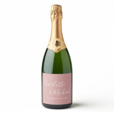 Elegant Signature Script Dusty Rose Wedding Sparkling Wine Label