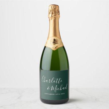 Elegant Signature Script Emerald Green Wedding Sparkling Wine Label