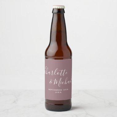 Elegant Signature Script Mauve Wedding Beer Bottle Label