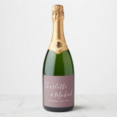 Elegant Signature Script Mauve Wedding Sparkling Wine Label