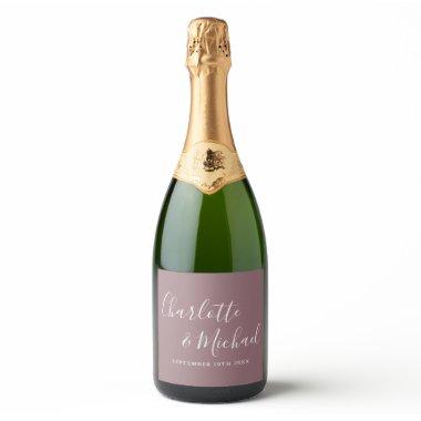 Elegant Signature Script Mauve Wedding Sparkling Wine Label