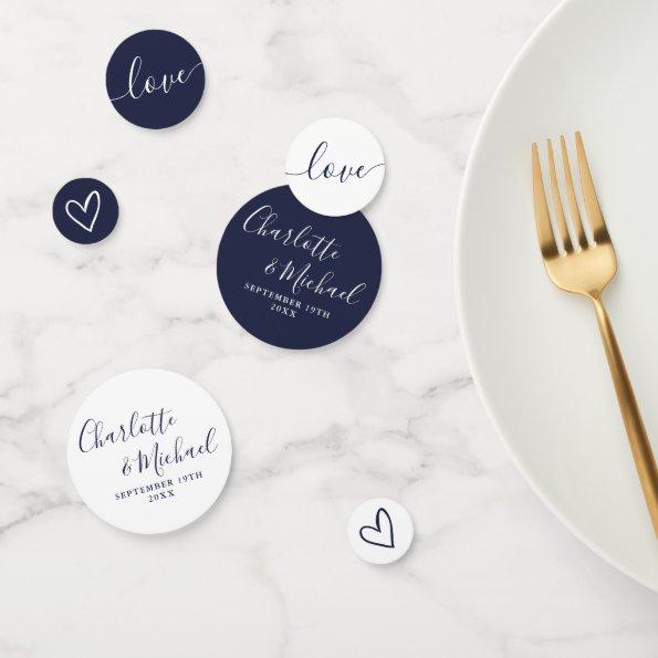 Elegant Signature Script Navy Blue Wedding Confetti