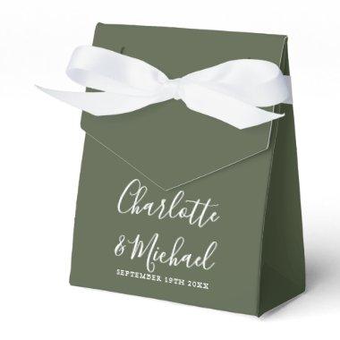 Elegant Signature Script Olive Green Wedding Favor Boxes