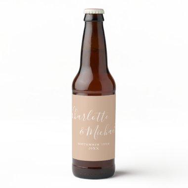 Elegant Signature Script Tan Taupe Wedding Beer Bottle Label