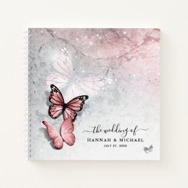Elegant Silver and Pink Butterfly Guest Notebook