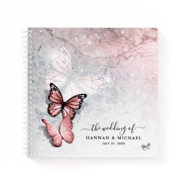 Elegant Silver and Pink Butterfly Guest Notebook