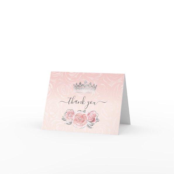 Elegant Silver and Pink Roses Watercolor Folded Thank You