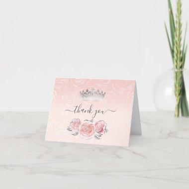 Elegant Silver and Pink Roses Watercolor Folded Thank You Invitations