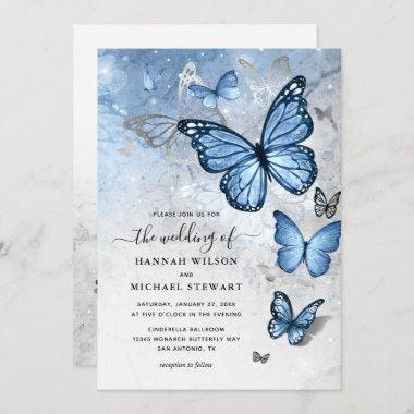 Elegant Silver Baby Blue Butterfly Wedding Invitations
