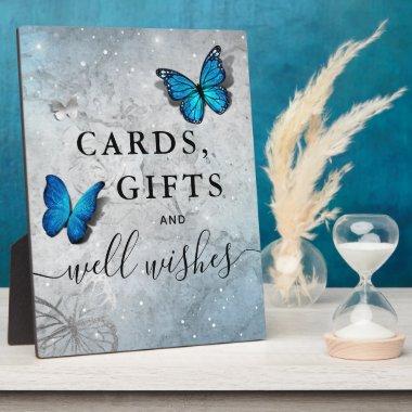 Elegant Silver Blue Butterfly  and Gifts Sign Plaque