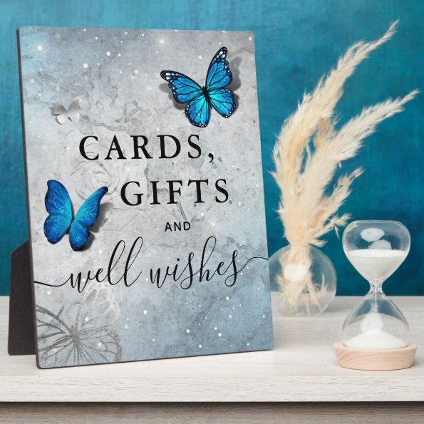 Elegant Silver Blue Butterfly Invitations and Gifts Sign Plaque