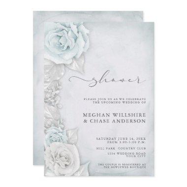 Elegant Silver Blue Roses Wedding Shower