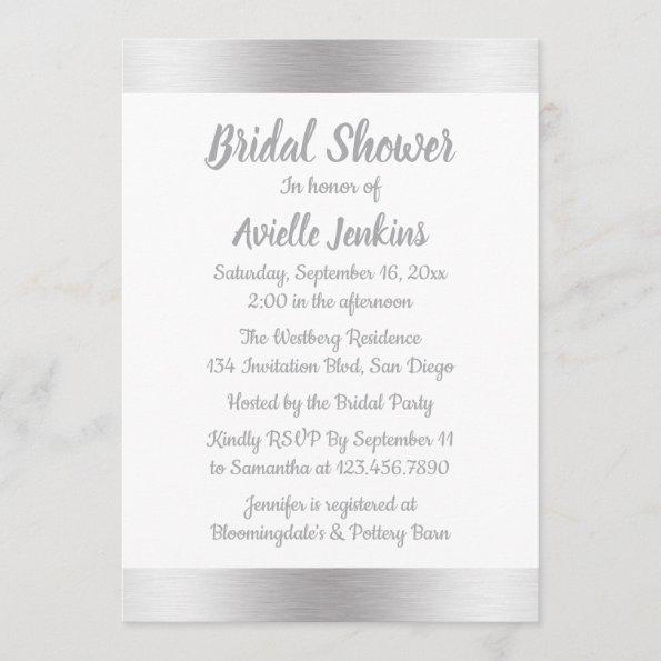 Elegant Silver Bridal Shower Metallic Glam Wedding Invitations